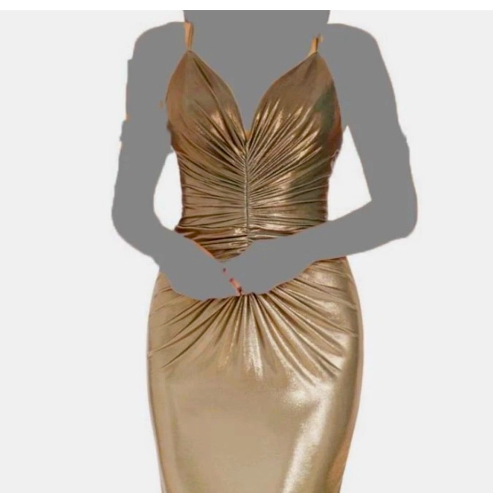 Dress the Population Metallic Gold Midi Dress